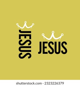 Golden background, jesus vertically and horizontally in black and a crown on top.
Fashion Design, Vectors for t-shirts and endless applications.