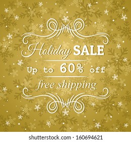 golden  background and label with sale offer, vector illustration