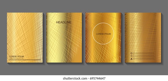Golden background with line texture for brochure cover design.Vector templates for banners,flyers and posters.