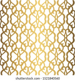 Golden background. Luxury seamless pattern. Elegant weave ornament for wallpaper, fabric, upholstery, bedding, drapery, wedding invitation. Abstract flower vector. Forged floral motif.