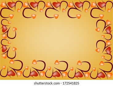 golden background with ornaments and hearts