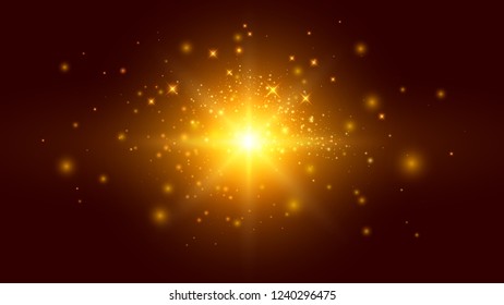 Golden Background with Particles and Light Effects. Shiny Backdrop for Your Advertisement Project