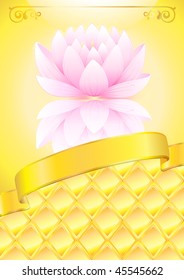 Golden background with pink lotos and bow