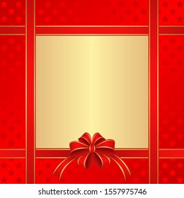 golden background with red bow and star pattern