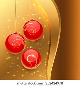 golden background with red christmas balls