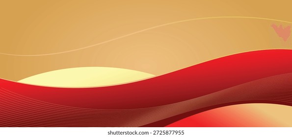 Golden background, red waves, flowing lines, abstract, warm tones, modern, soft