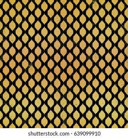 Golden background with seamless pattern in arabic style. Ornamental seamless pattern. Vector abstract background.