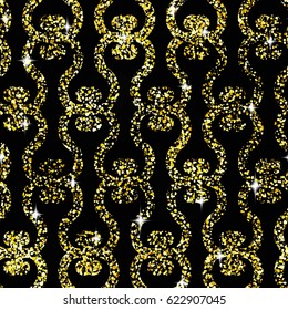 Golden Background with Seamless Pattern of Glittering Swirls, Stock Vector Illustration