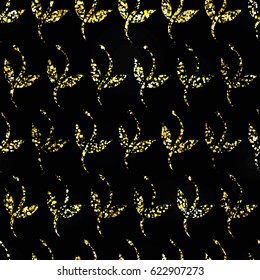 Golden Background with Seamless Pattern of Glittering Swirls, Stock Vector Illustration