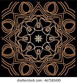 Golden background in the shape of a flower. Ethnic decorative elements. Hand drawn Islam, Arabic, Indian, ottoman motifs. Vintage decorative elements. Oriental pattern.