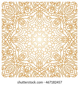 Golden background in the shape of a flower. Ethnic decorative elements. Hand drawn Islam, Arabic, Indian, ottoman motifs. Vintage decorative elements. Oriental pattern.