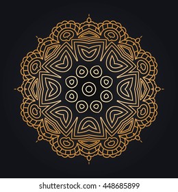 Golden background in the shape of a flower. Geometric sign. Volumetric big bud. Ethnic Ornate. Luxury Mandala. Vintage decorative elements. Islam, Arabic, Indian, ottoman motifs.