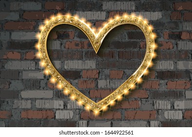 Golden background with shiny and sparkling heart shapes. Vector illustration