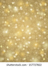 golden background with snowflakes, vector illustration