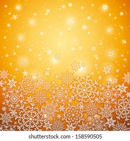 golden background with snowflakes, vector illustration