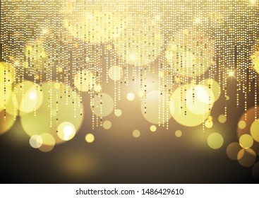 Golden background with sparks and bokeh lights design