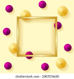 Golden background with a square frame and color cones. Vector illustration EPS10