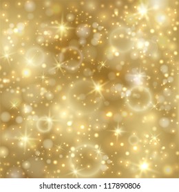 Golden background with stars and twinkly lights. EPS10