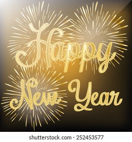 a golden background with text and pyrotechnics for new year