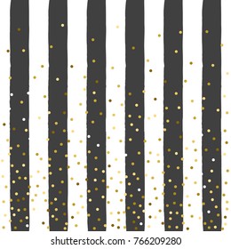 Golden background Vector illustration Gold glitter confetti on striped black and white background Cute abstract backdrop template