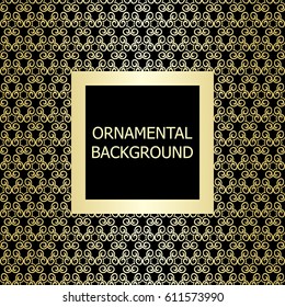 Golden background with vintage ornament. Template for design. Vector illustration.