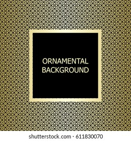 Golden background with vintage ornament. Template for design. Vector illustration.