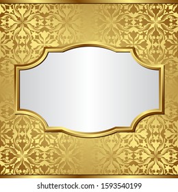 golden background with vintage pattern and elegant frame