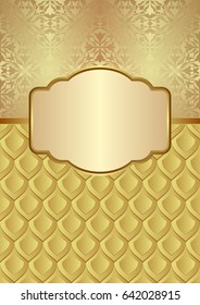 golden background with vintage pattern and elegant frame