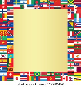 golden background with world flags frame vector illustration