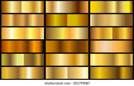 Golden backgrounds collection.Set of gold gradients.Vector illustration.