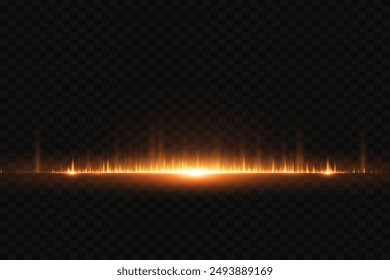Goldene Hintergrundbeleuchtung mit vibrierenden Strahlen. Goldenes Licht und Funken, die von der Erde kommen. Vektorgrafik, Illustrator 10.