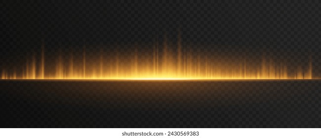 Golden backlights with vibrating rays isolated on dark transparent background. Bright flash. Vector illustration. EPS 10.