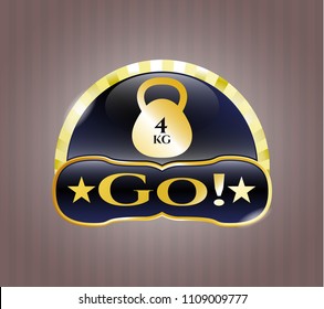   Golden badge with 4kg kettlebell icon and Go! text inside