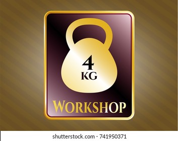  Golden badge with 4kg kettlebell icon and Workshop text inside