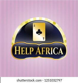  Golden badge with ace of clover icon and Help Africa text inside