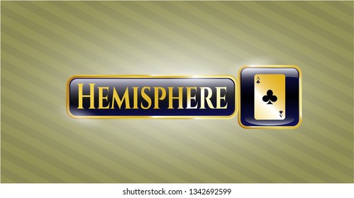  Golden badge with ace of clover icon and Hemisphere text inside