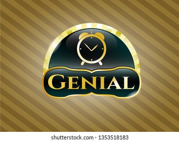  Golden badge with alarm clock icon and Genial text inside