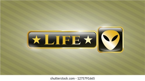  Golden badge with alien icon and Life text inside