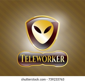  Golden badge with alien icon and Teleworker text inside