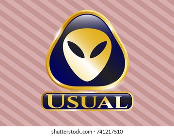  Golden badge with alien icon and Usual text inside