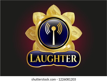  Golden badge with antenna signal icon and Laughter text inside