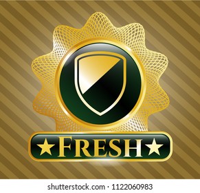  Golden badge with armor icon and Fresh text inside