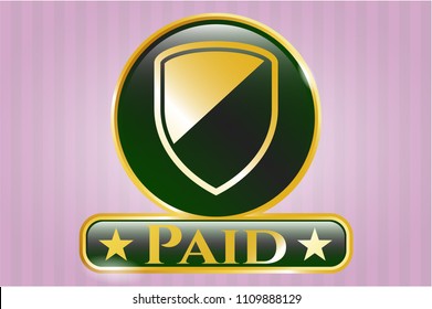   Golden badge with armor icon and Paid text inside