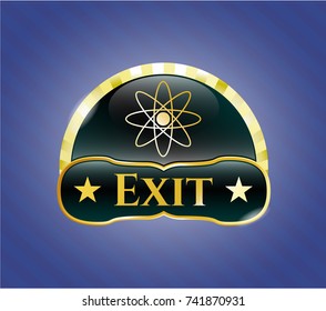  Golden badge with atom icon and Exit text inside