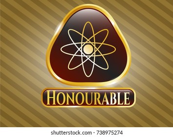  Golden badge with atom icon and Honourable text inside