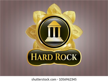  Golden badge with bank icon and Hard Rock text inside