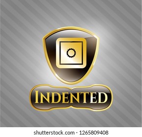  Golden badge with bank safe icon and Indented text inside