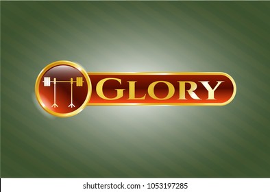  Golden badge with barbell  
