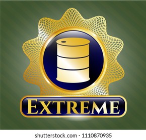   Golden badge with barrel icon and Extreme text inside