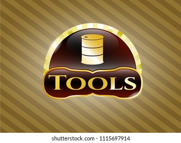 Golden badge with barrel icon and Tools text inside